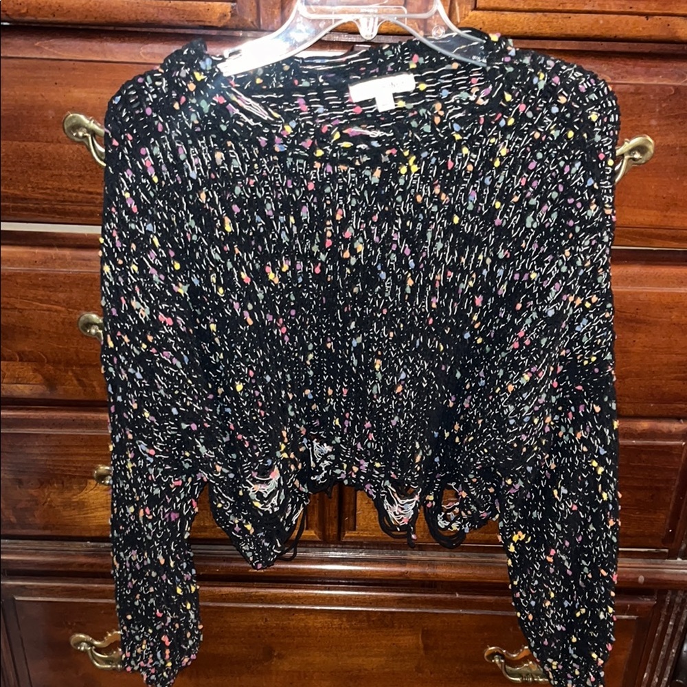 Women's Black and Multicolor cropped sweater- small